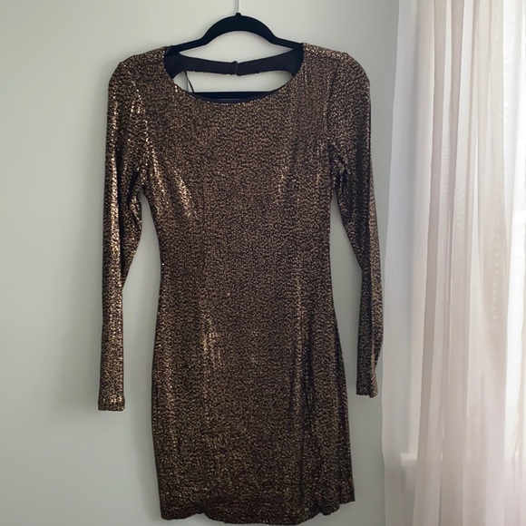 Guess Gold Sequin Long Sleeve Mini Dress - Picture 3 of 11